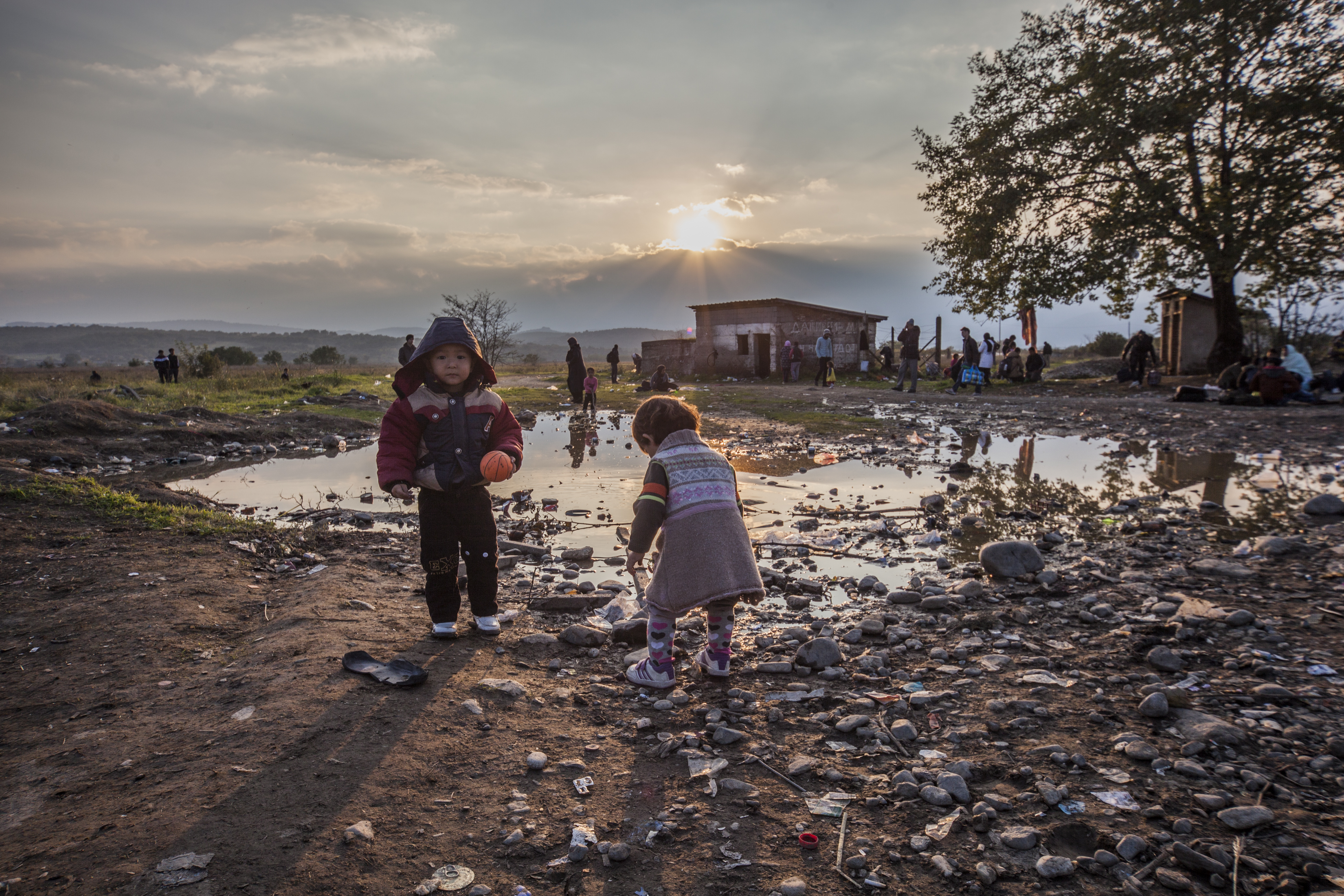 Children outside Vinojug reception centre, Moller